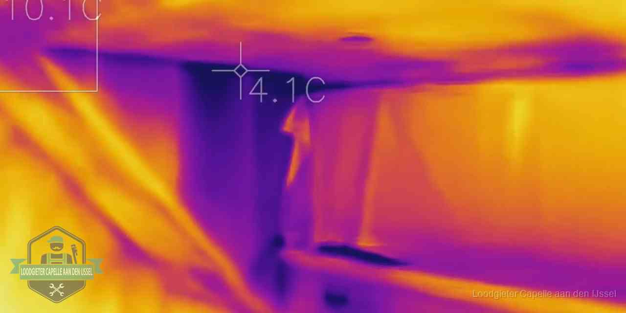 Warmtebeeldopname van een vloerconstructie tijdens lekdetectie in Capelle aan den IJssel